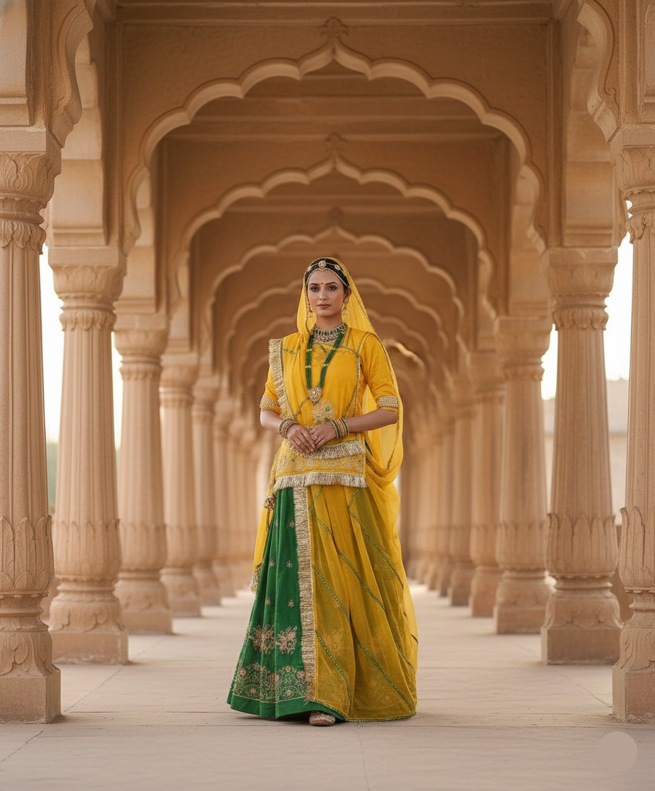 Rajwadi Panna Haldi Lehenga
