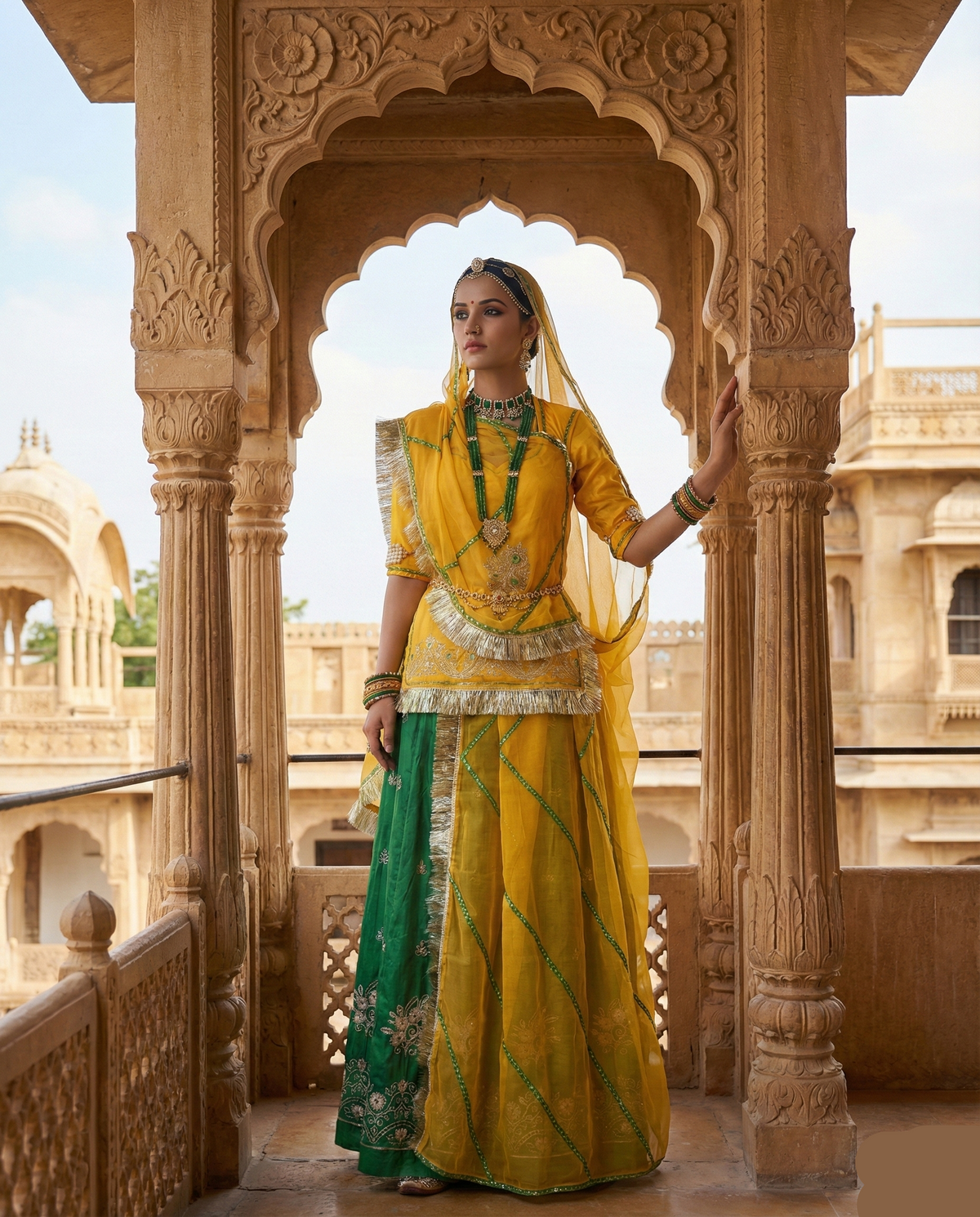 Rajwadi Panna Haldi Lehenga