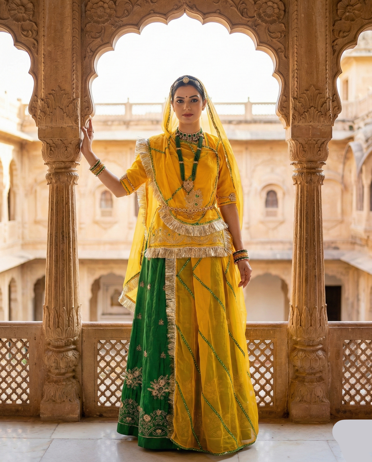 Rajwadi Panna Haldi Lehenga