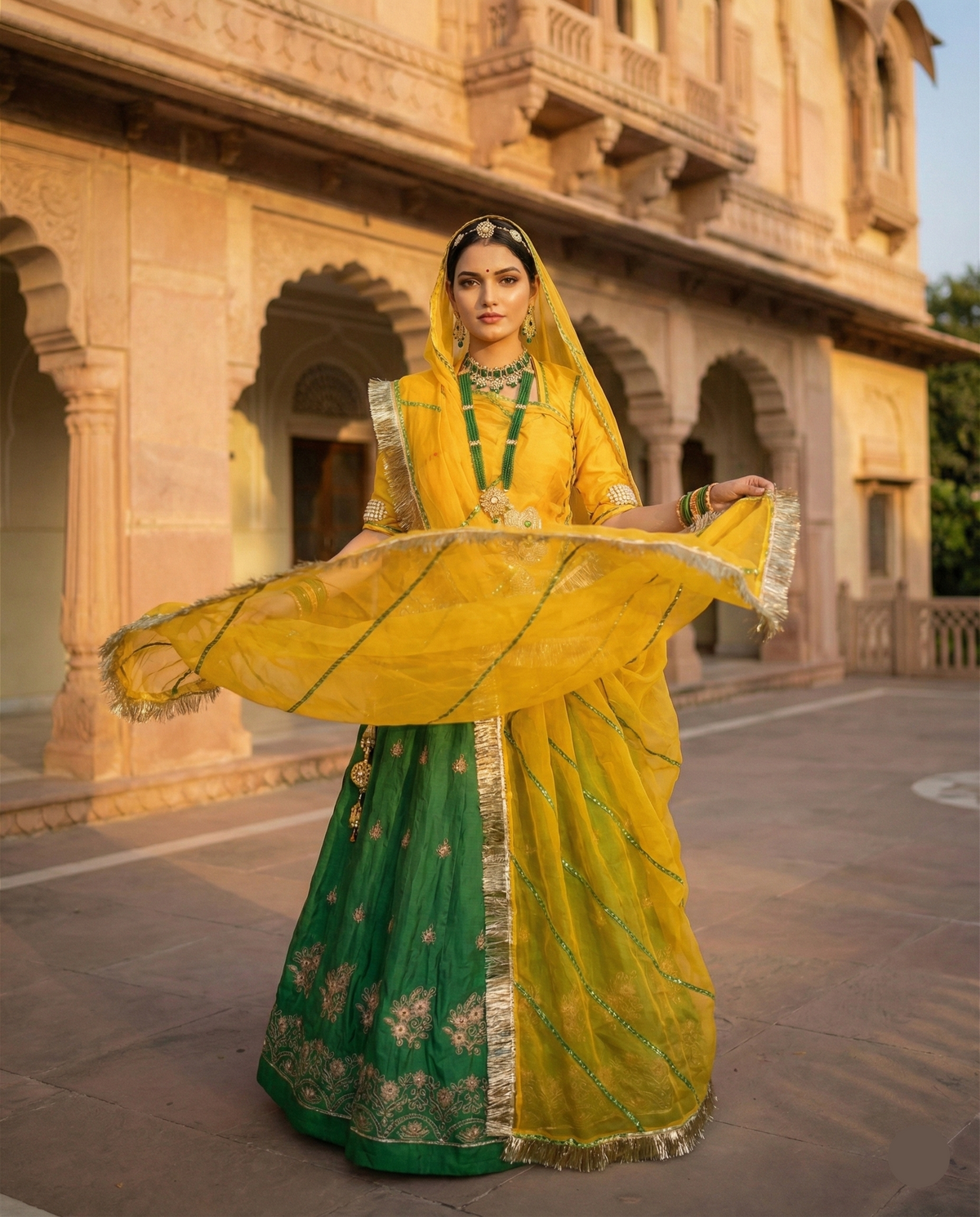 Rajwadi Panna Haldi Lehenga