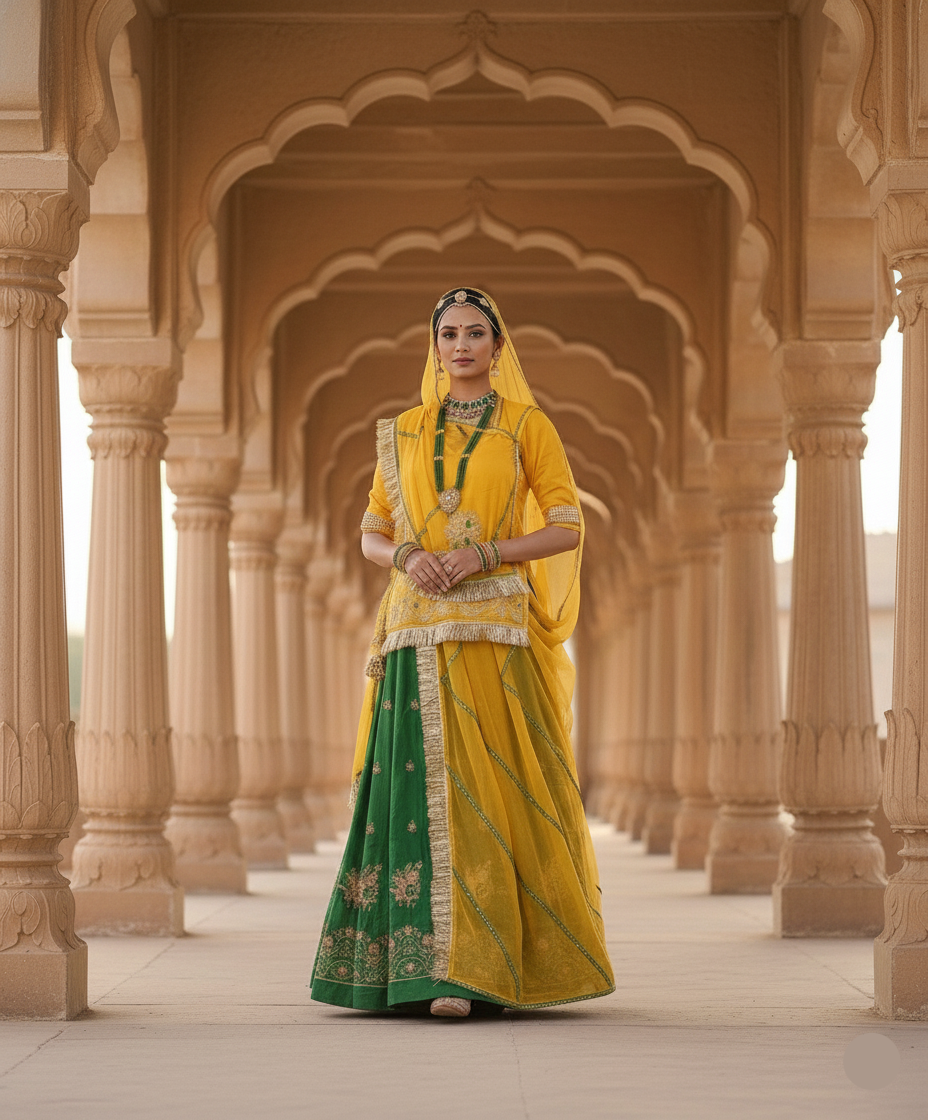 Rajwadi Panna Haldi Lehenga