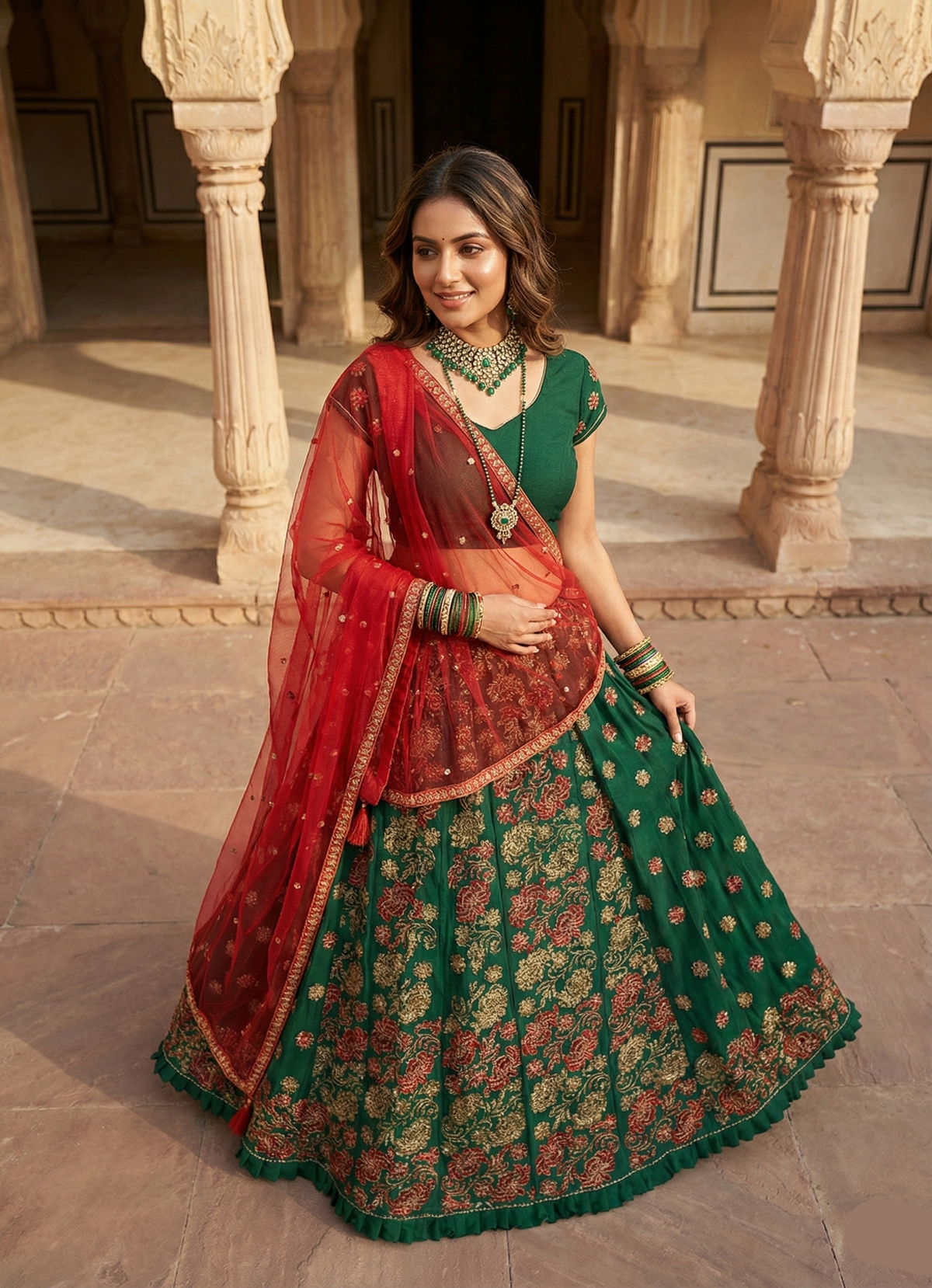 Traditional Floral Green Lehenga