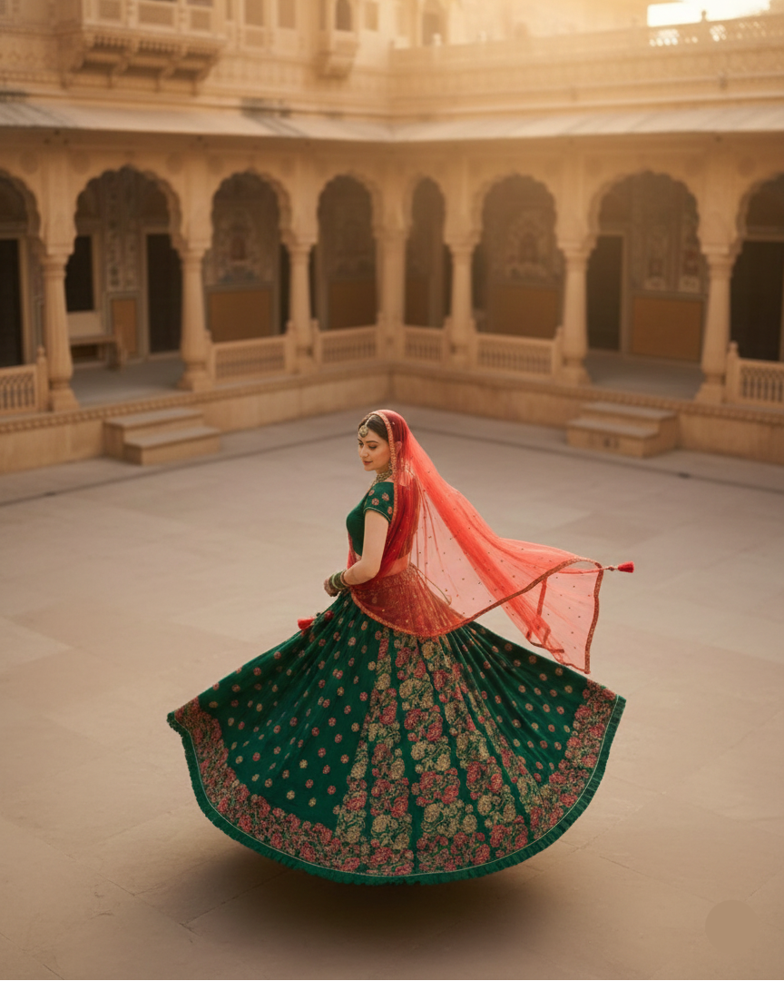 Traditional Floral Green Lehenga