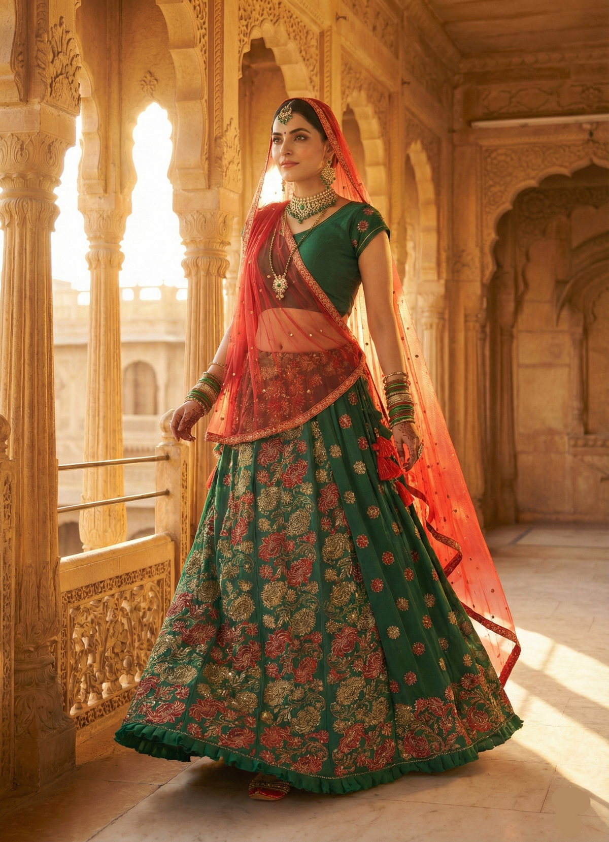 Traditional Floral Green Lehenga