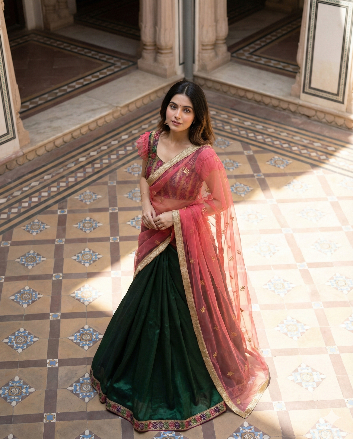 Emerald Rani Lehenga Saree