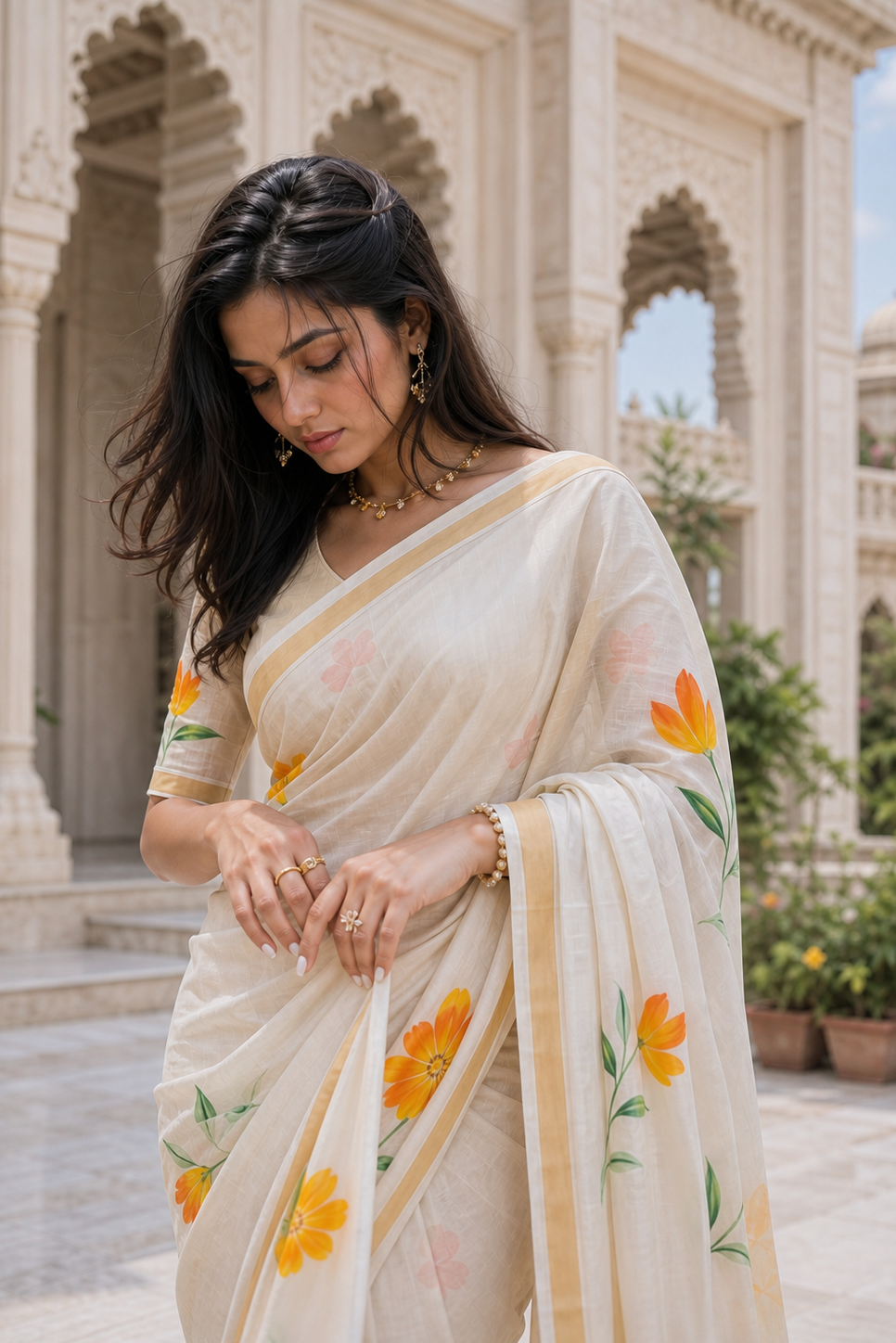 Saffron Meadow Saree