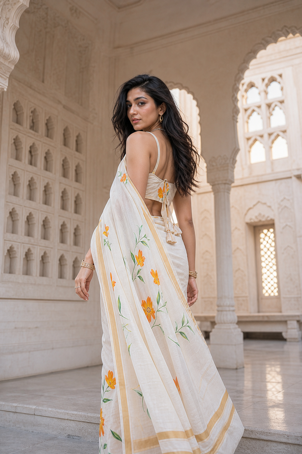 Saffron Meadow Saree