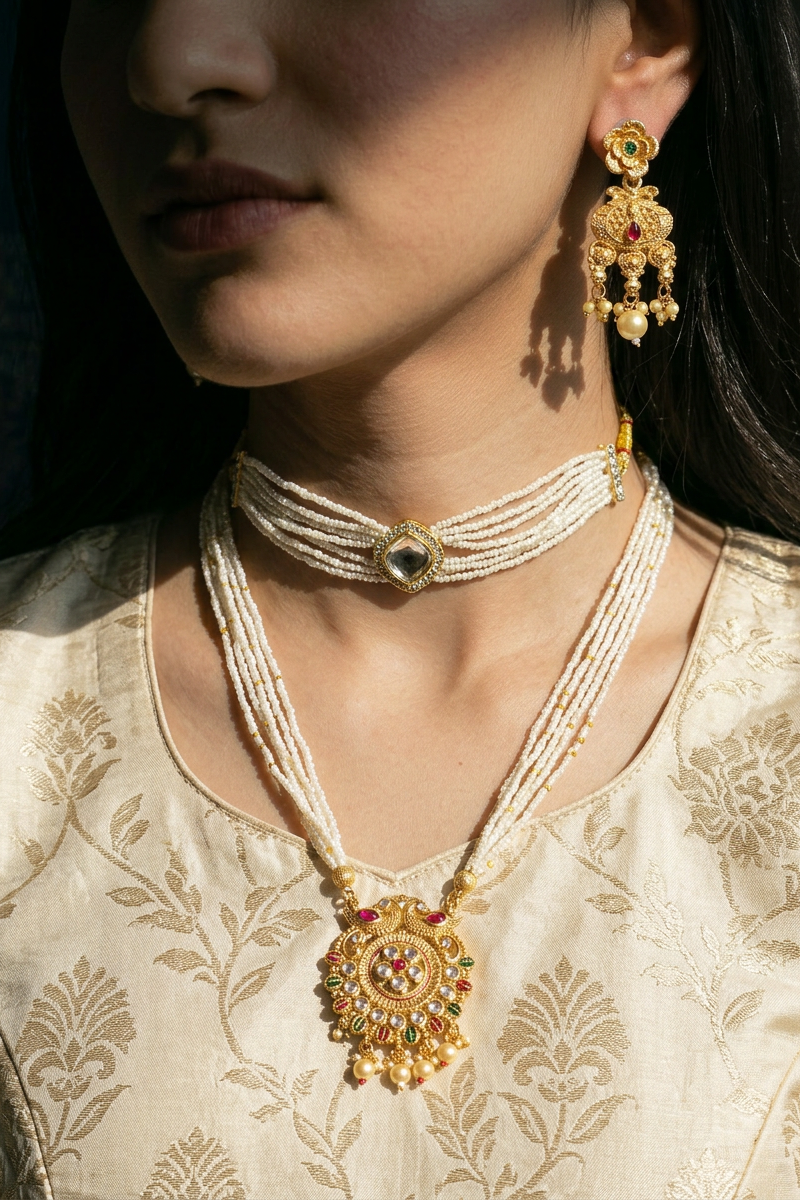 Viraas Pearl Necklace Set